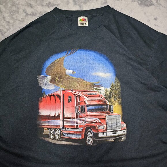 Fruit of the Loom Men's Semi Truck "Follow The Eagle" Black Size XL - Picture 3 of 7